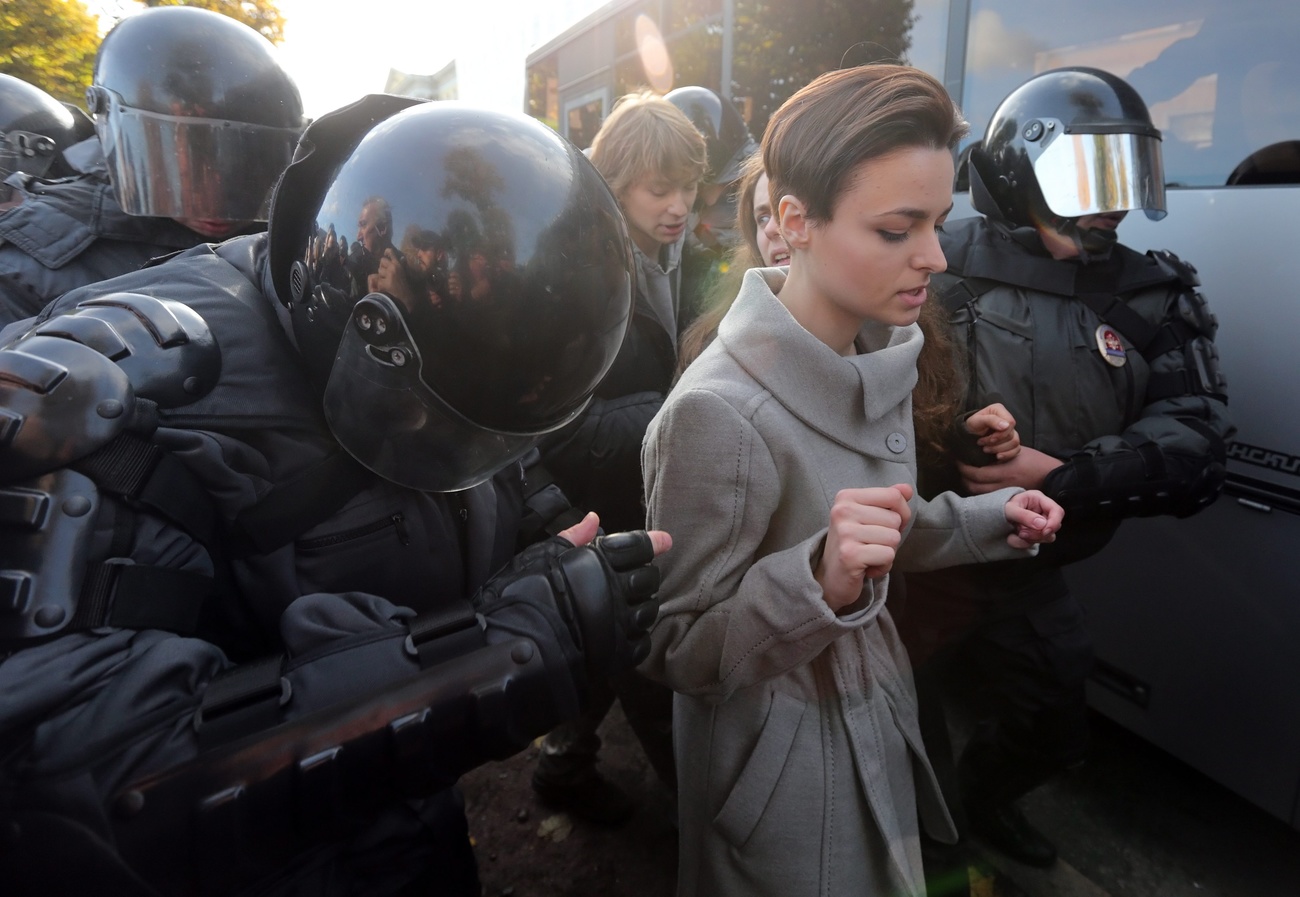 police at a demonstration in St Petersburg