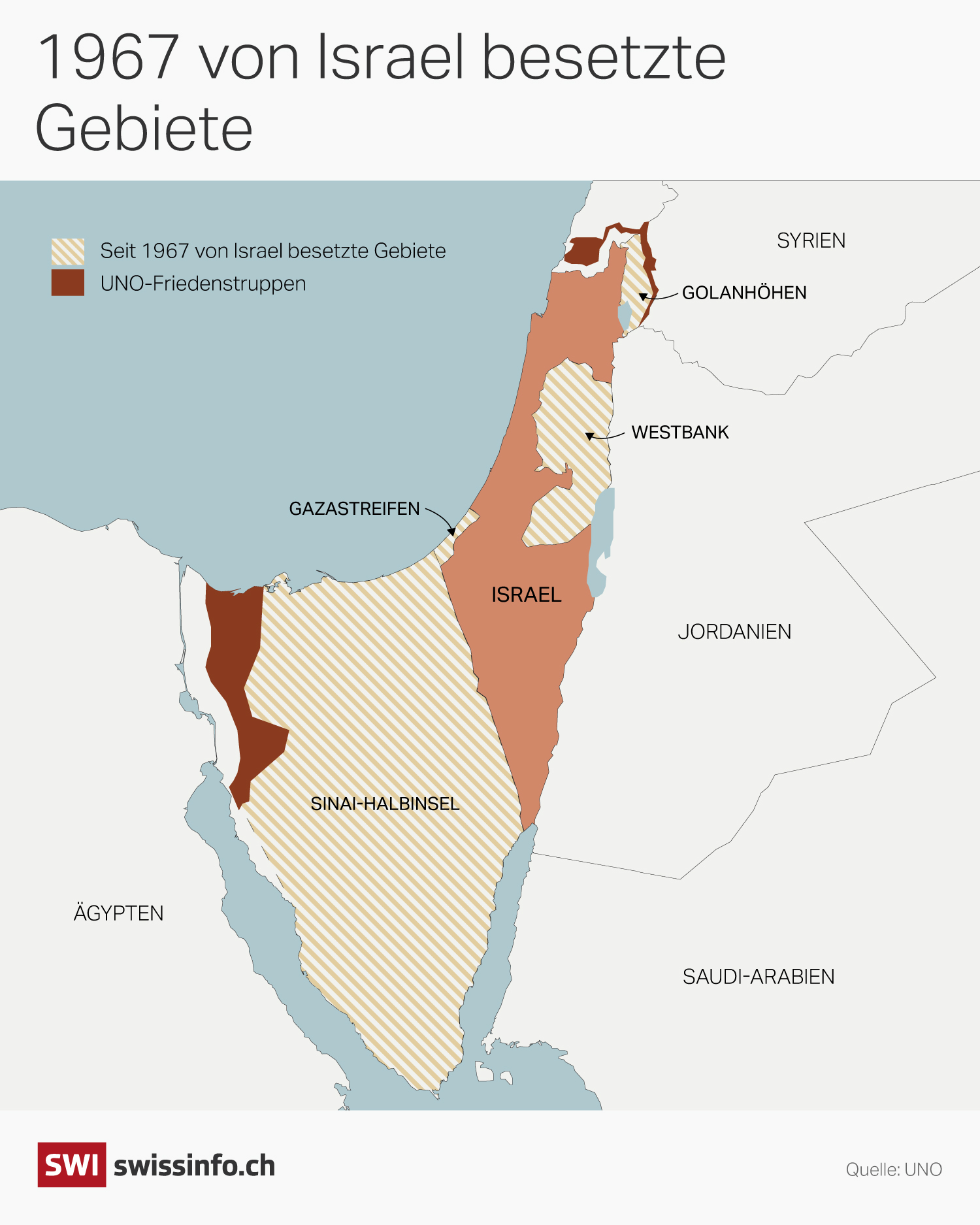 Grafik mit einer Karte von Israel mit den eingezeichneten besetzten Gebieten