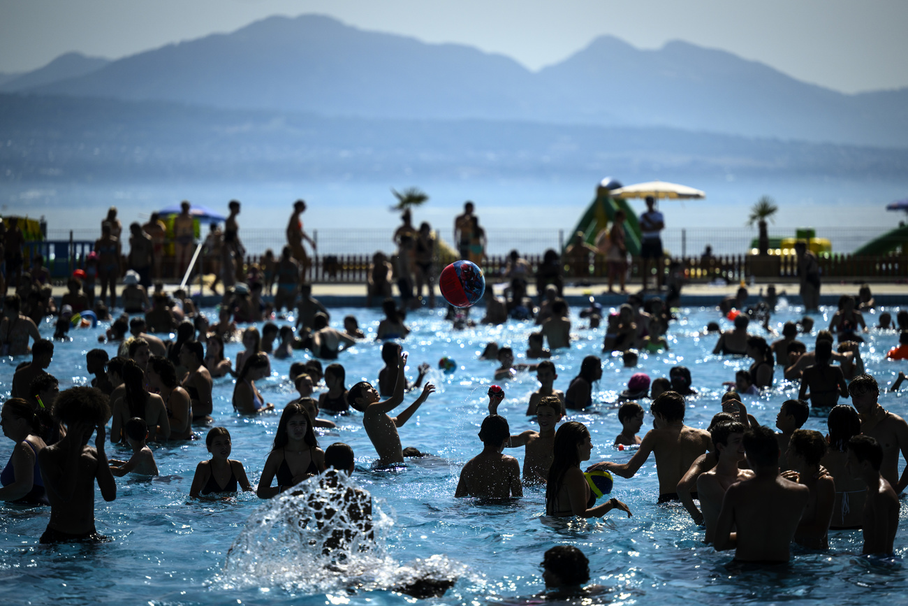 People cool off during hot summer in Switzerland.