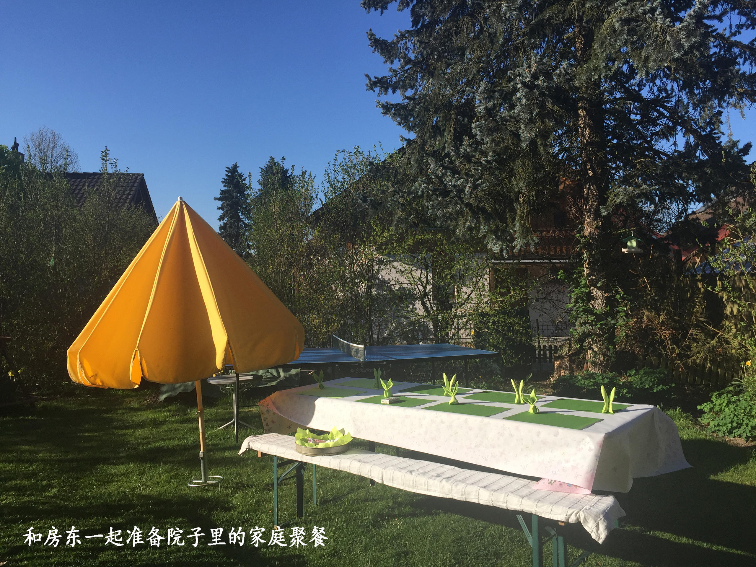 我的房东妈妈会带着我参加邻里的聚餐活动。