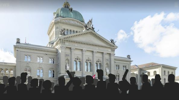 Volksmenge vor dem Bundeshaus in Bern