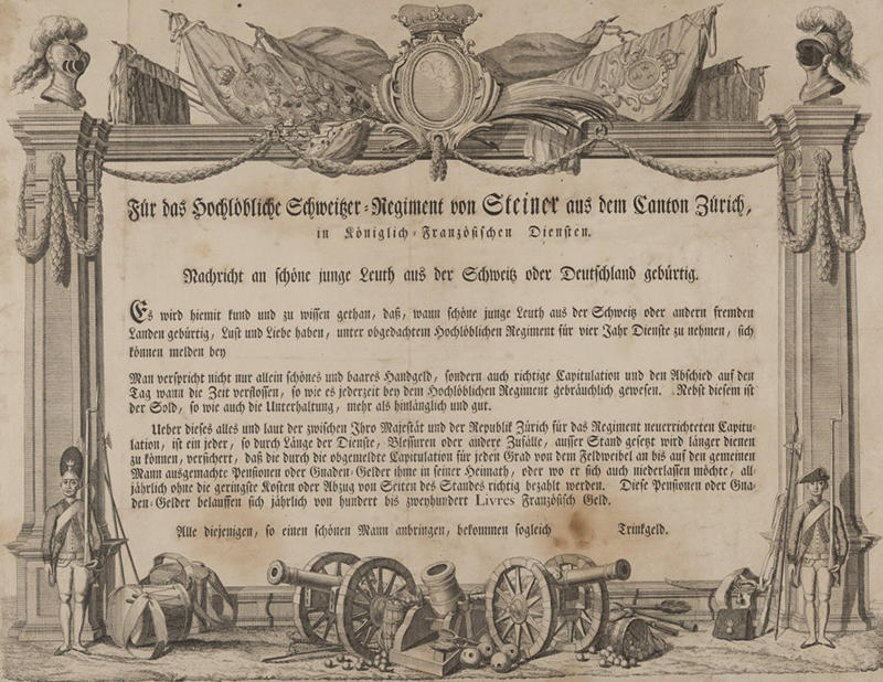Werbebrief aus dem Jahr 1783, der Söldner gewinnen will.