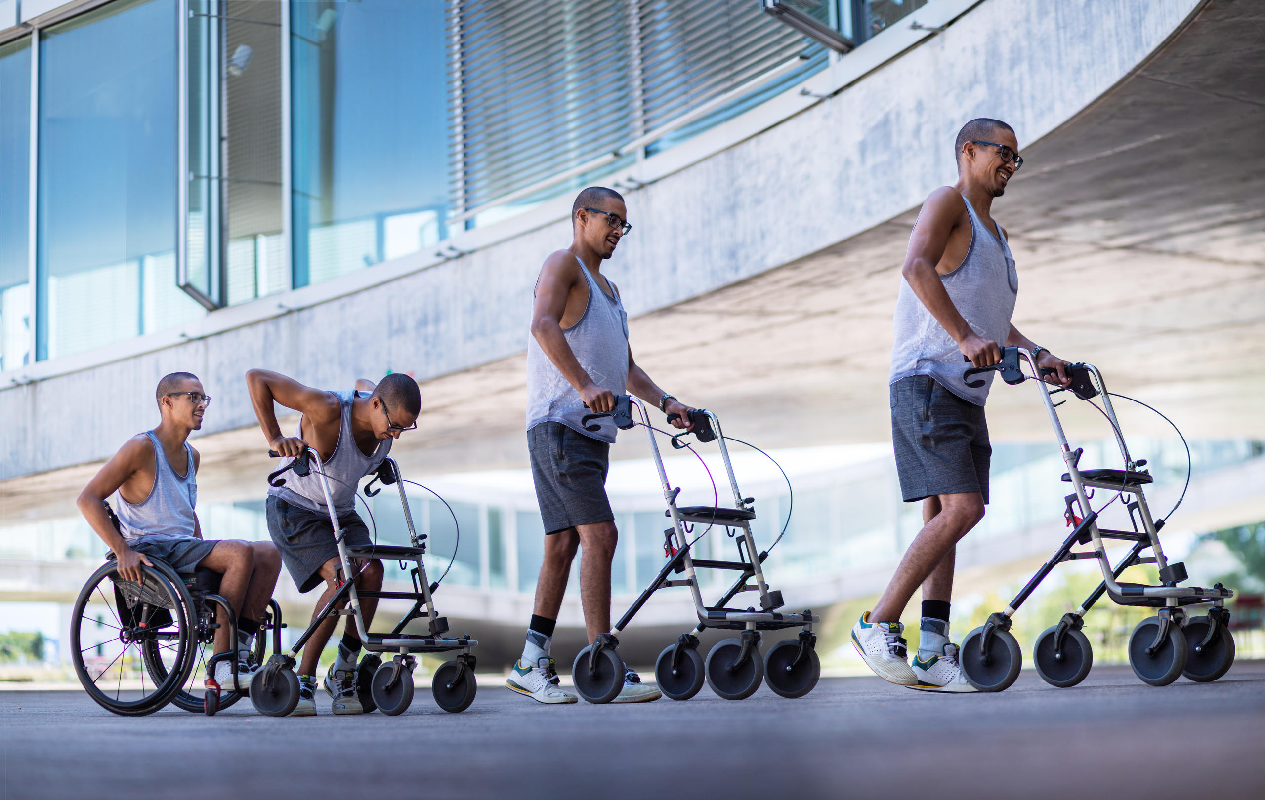 Study patient walking with the help of a walker