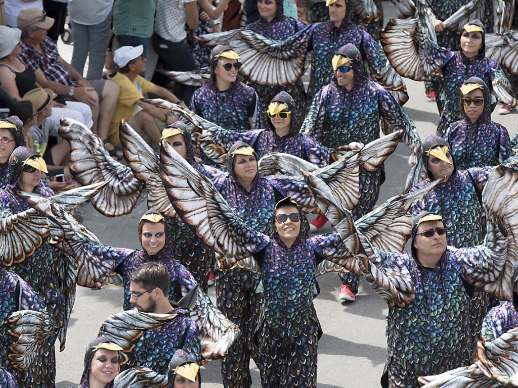 Figurants d un spectacle en costume d étourneaux