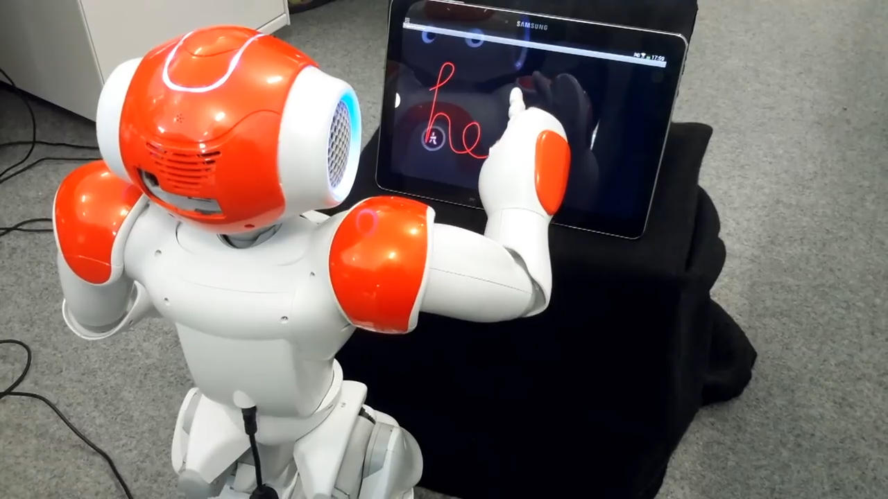 Robot writing on blackboard