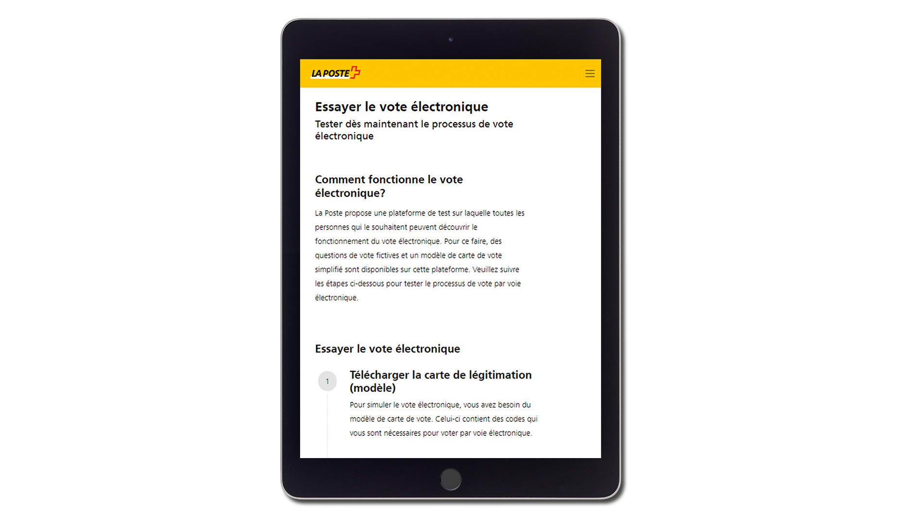 Plataforma de La Post para probar el voto electrónico