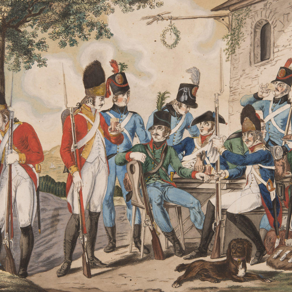 Gravure montrant des soldats du 18ème siècle.
