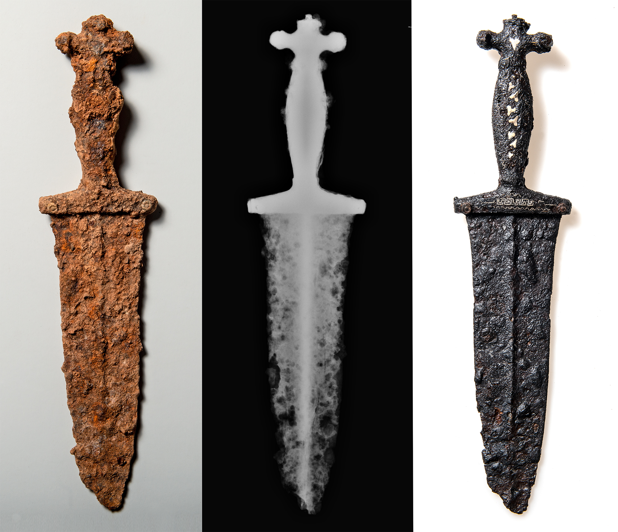ルーカス・シュミットさんがグラウビュンデン州のクラップ・セス峡谷付近で発見した2千年前のローマ時代の短剣。