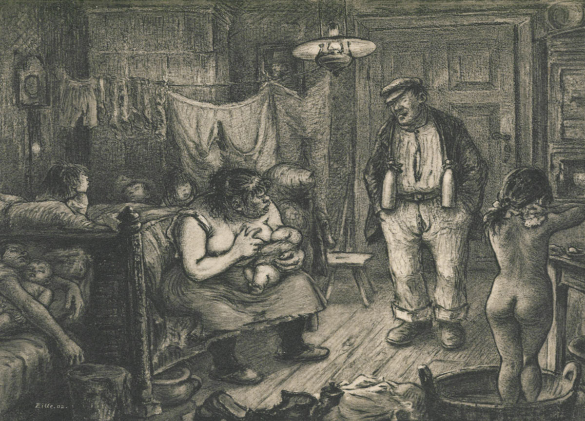 drawing of poor people in an apartment room