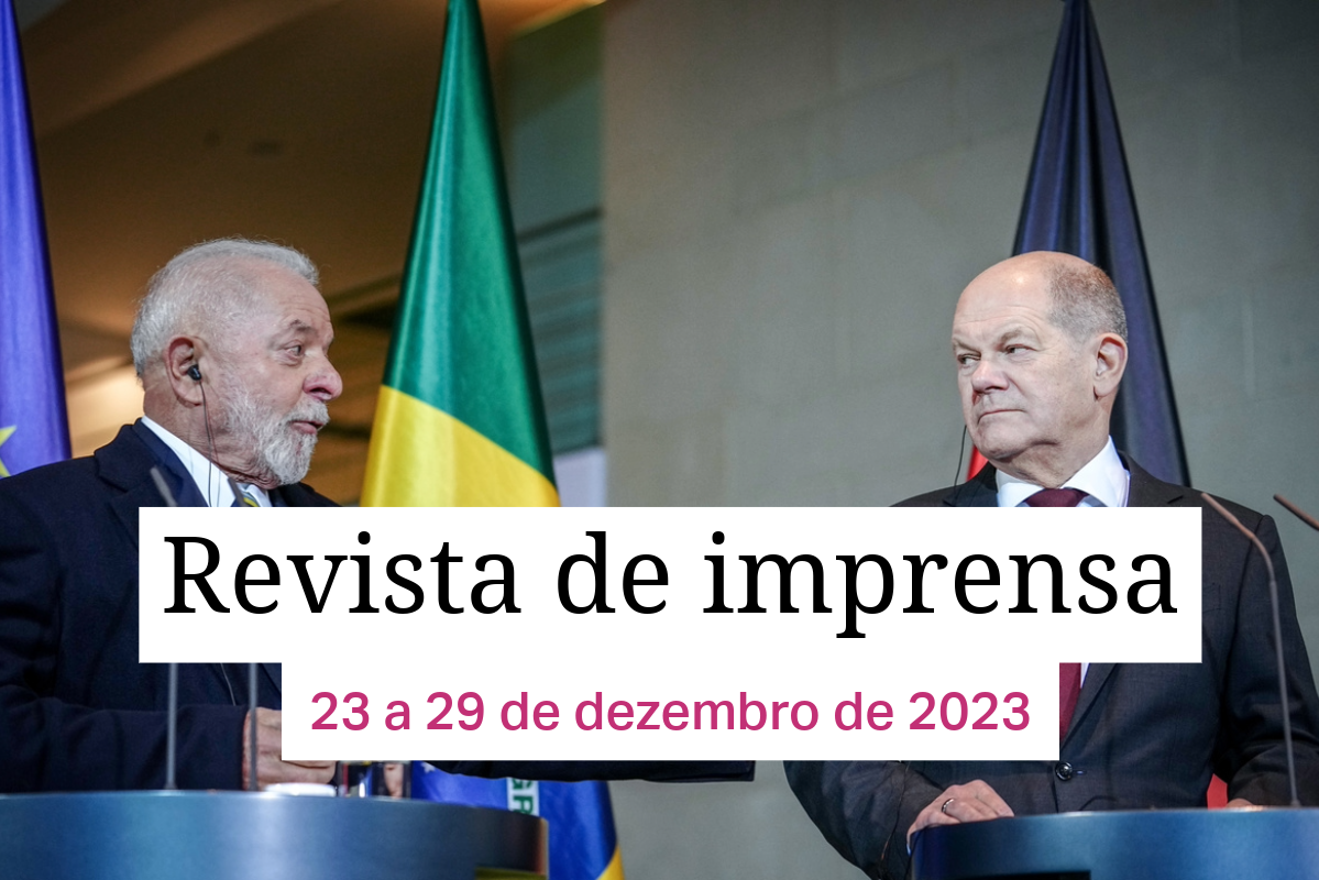 O Chanceler alemão Olaf Scholz (à direita) e Luiz Inácio Lula da Silva,  durante coletiva de imprensa
