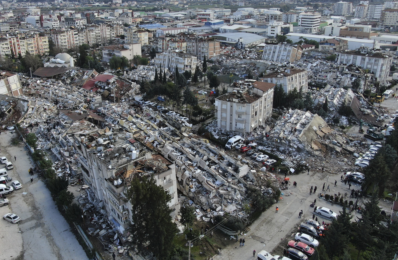 Luftaufnahme der Zerstörung in der Stadt Hatay