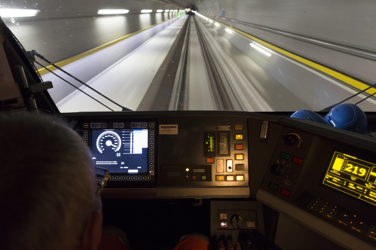 View from train inside the Gotthard Base Tunnel in Switzerland.