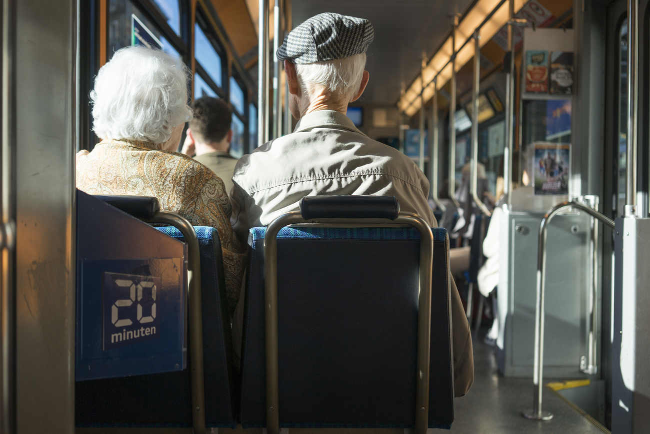 Old people on tram in Zurich.