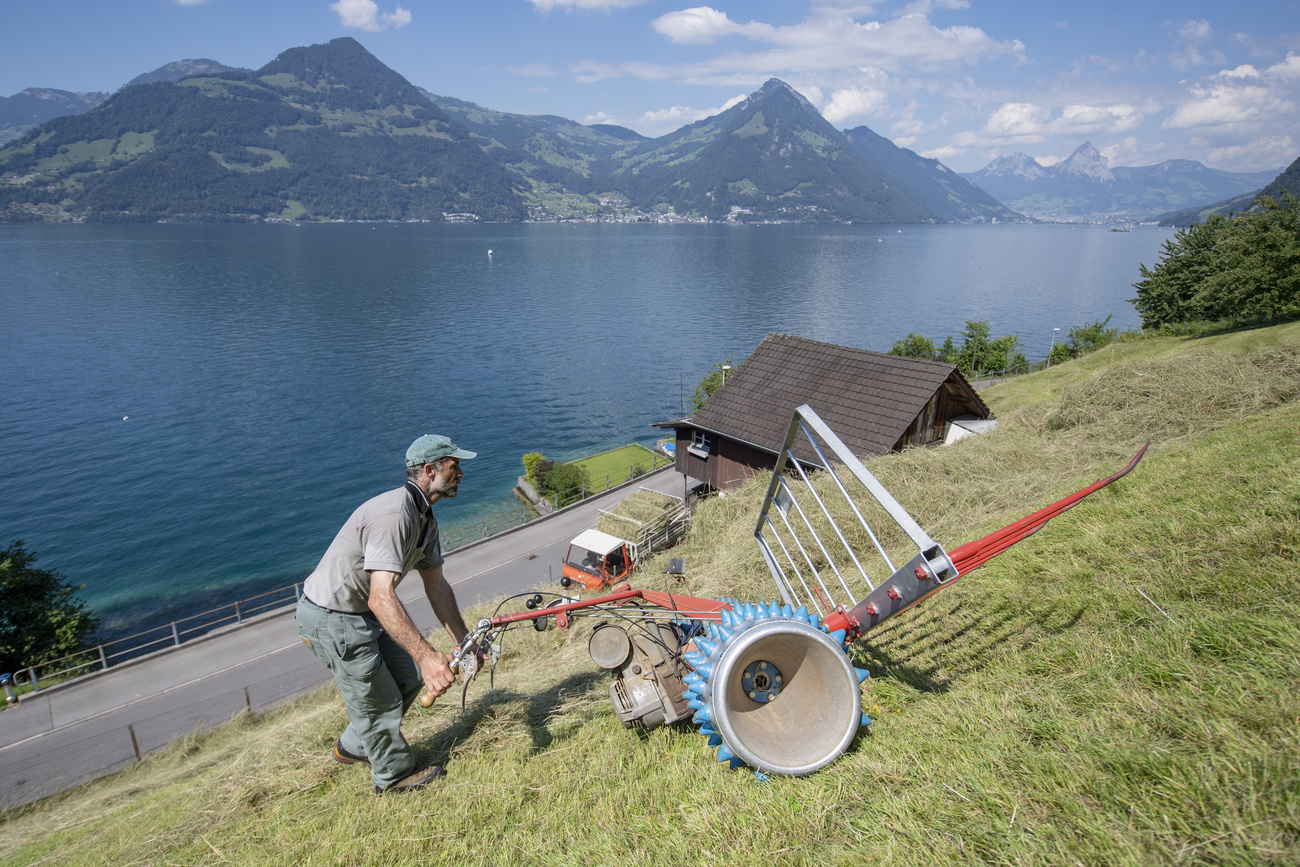 Ein Landwirt bei der Arbeit im Kanton Nidwalden