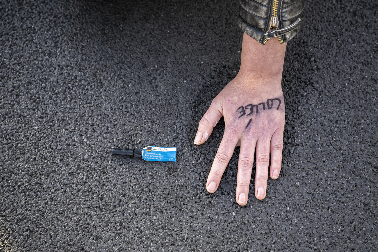 Hand glued to road.