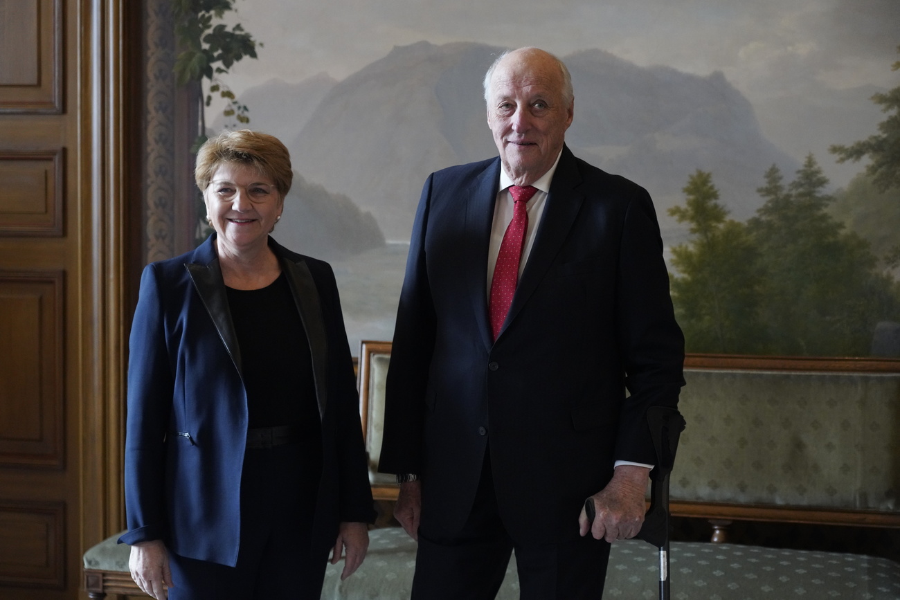 Президент Швейцарии Виола Амхерд с Е. В. Королем Норвегии Харальдом V в Осло в четверг 8 февраля 2024 года