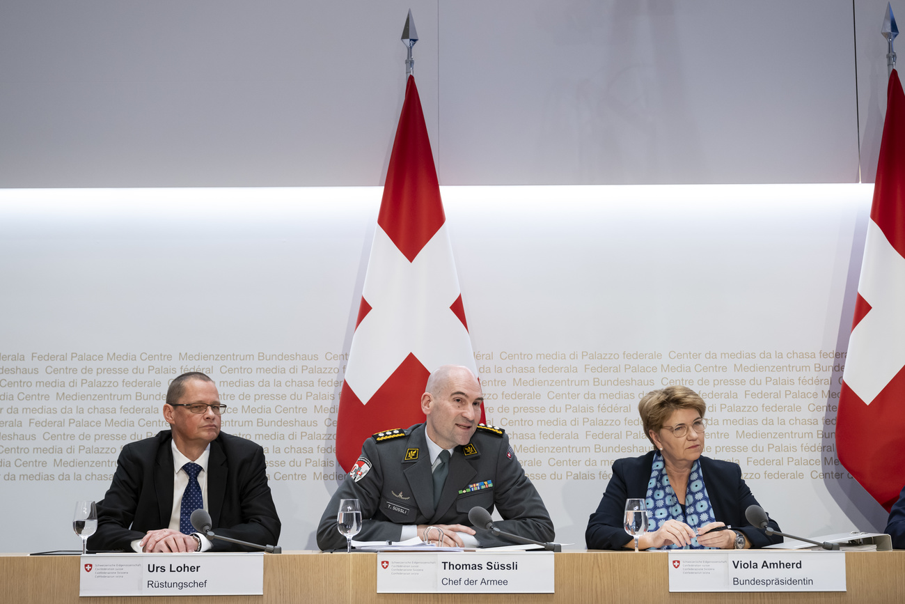 Viola Amhert, who will serve as rotating Swiss president this year, and Thomas Schussli, head of the Armed Forces.