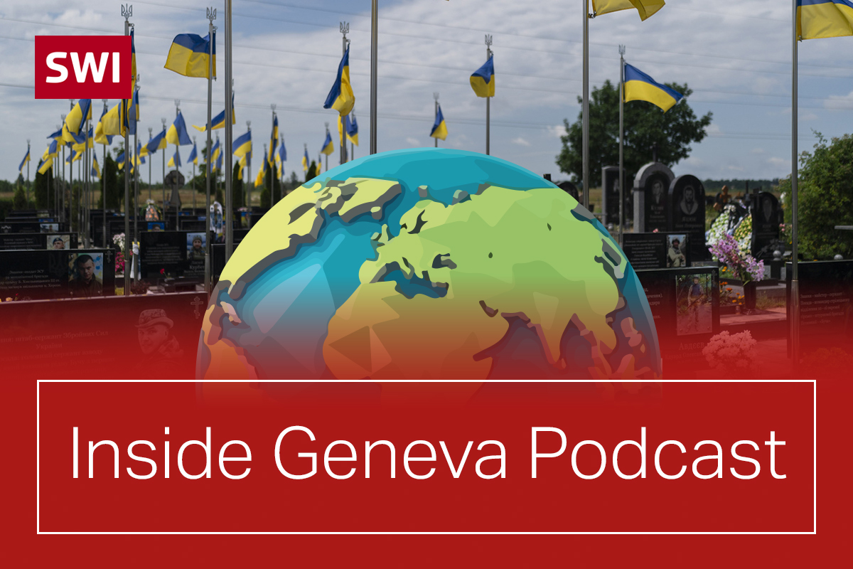 Photo of Ukrainian flags and Inside Geneva logo