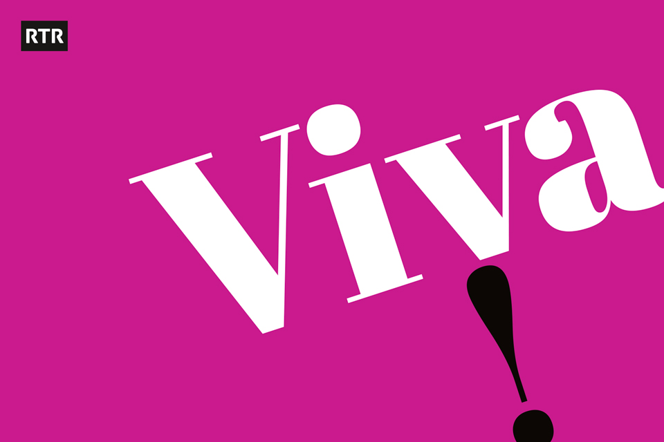 Weisser Schriftzug Viva! auf violettem Hintergrund