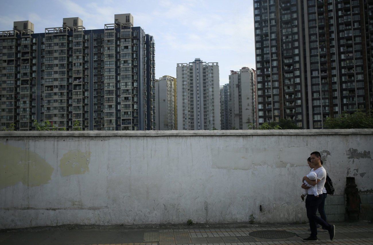 city scape with two people