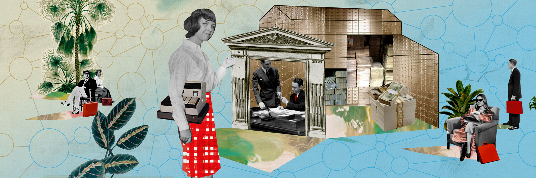 Collage-Illustration zum Thema Bankwesen