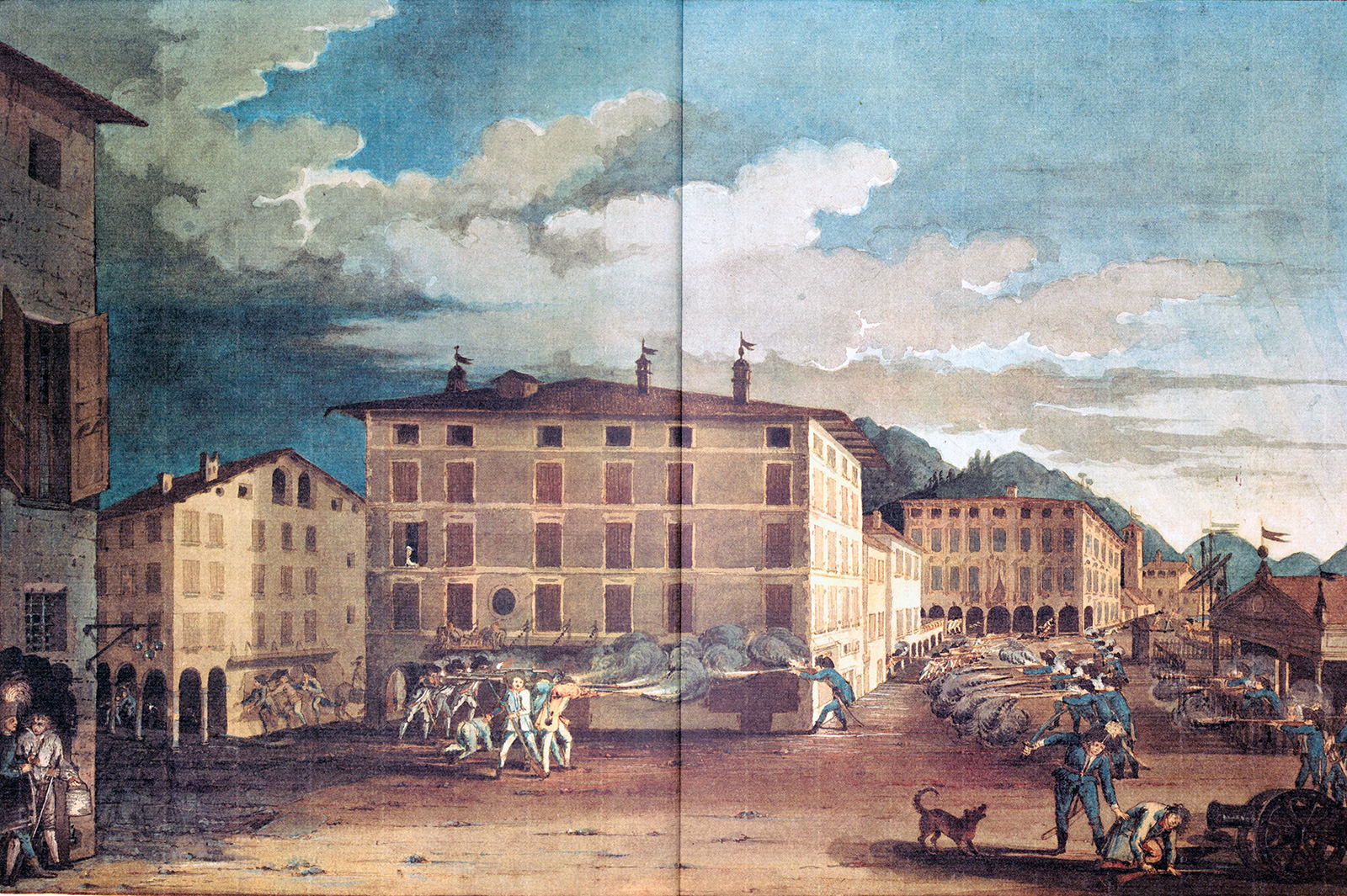 Der Aufstand vom 15. Februar 1798 in einer aquarellierten Zeichnung