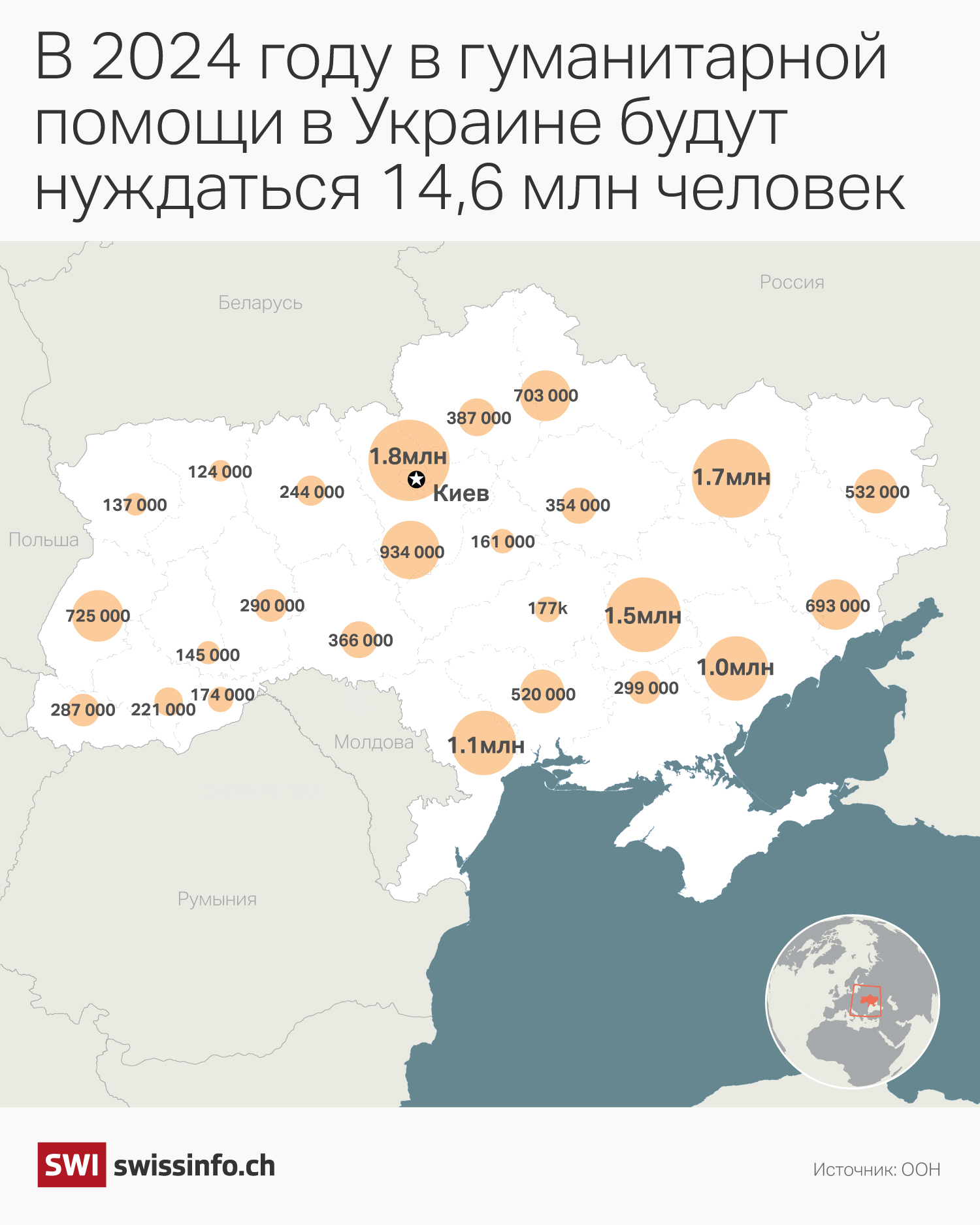 Гуманитарные потребности Украины по регионам страны.