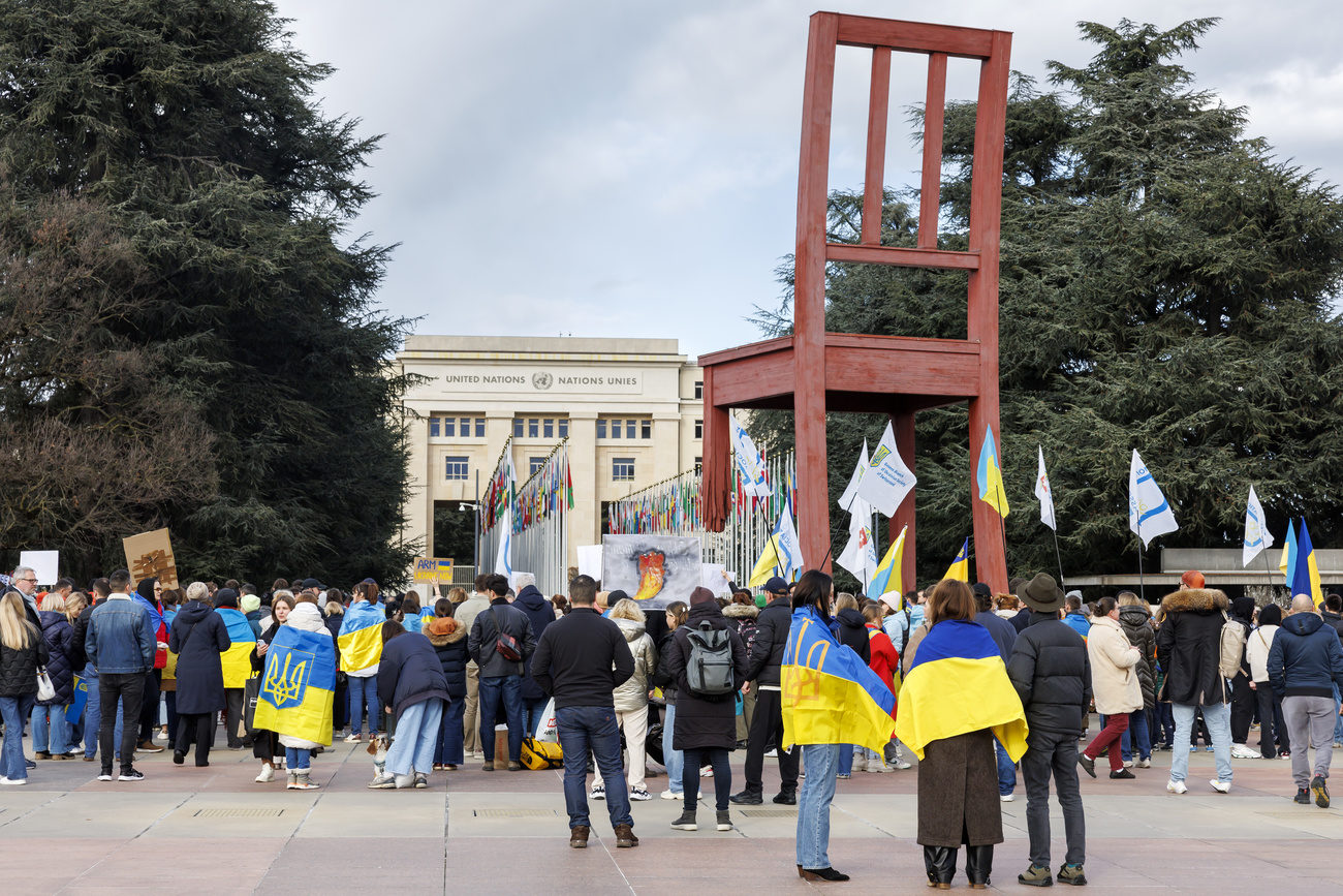 Митинг в Женеве по случаю второй годовщины нападения России на Украину, 24 февраля 2024 года.