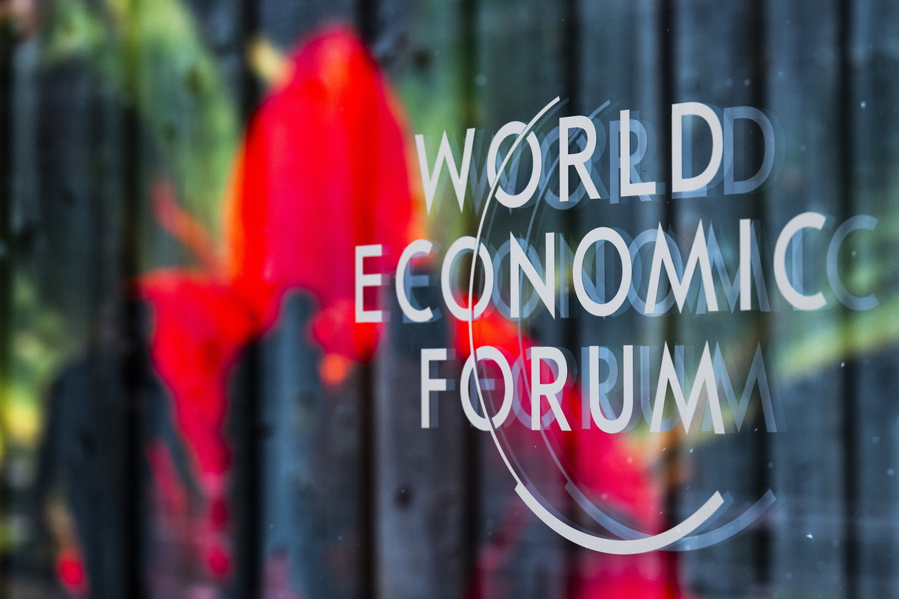 World Economic Forum sign in Davos, Switzerland, 2024