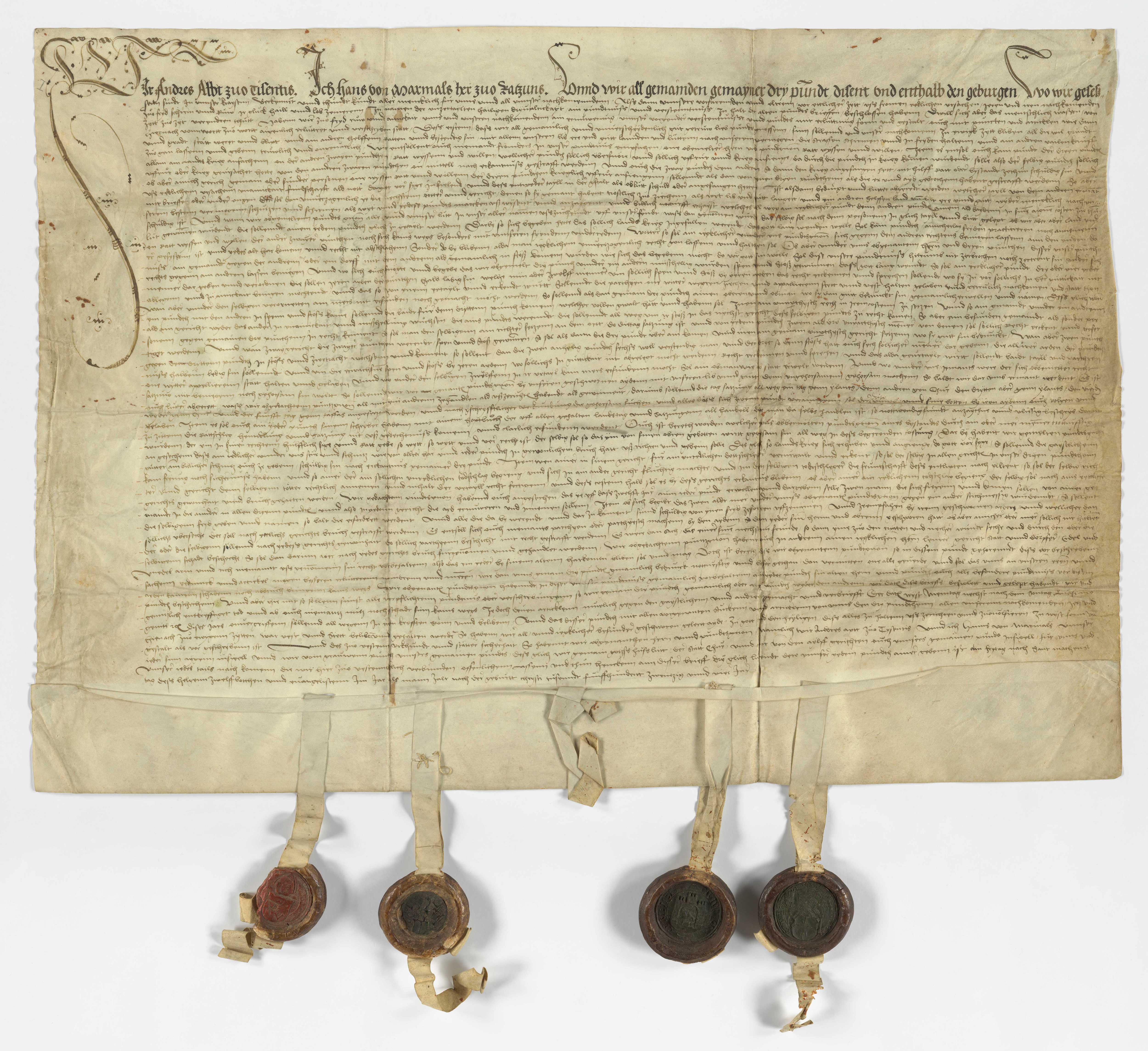 Союзная грамота, на основании которой в 1524 году возник единый Граубюнден.