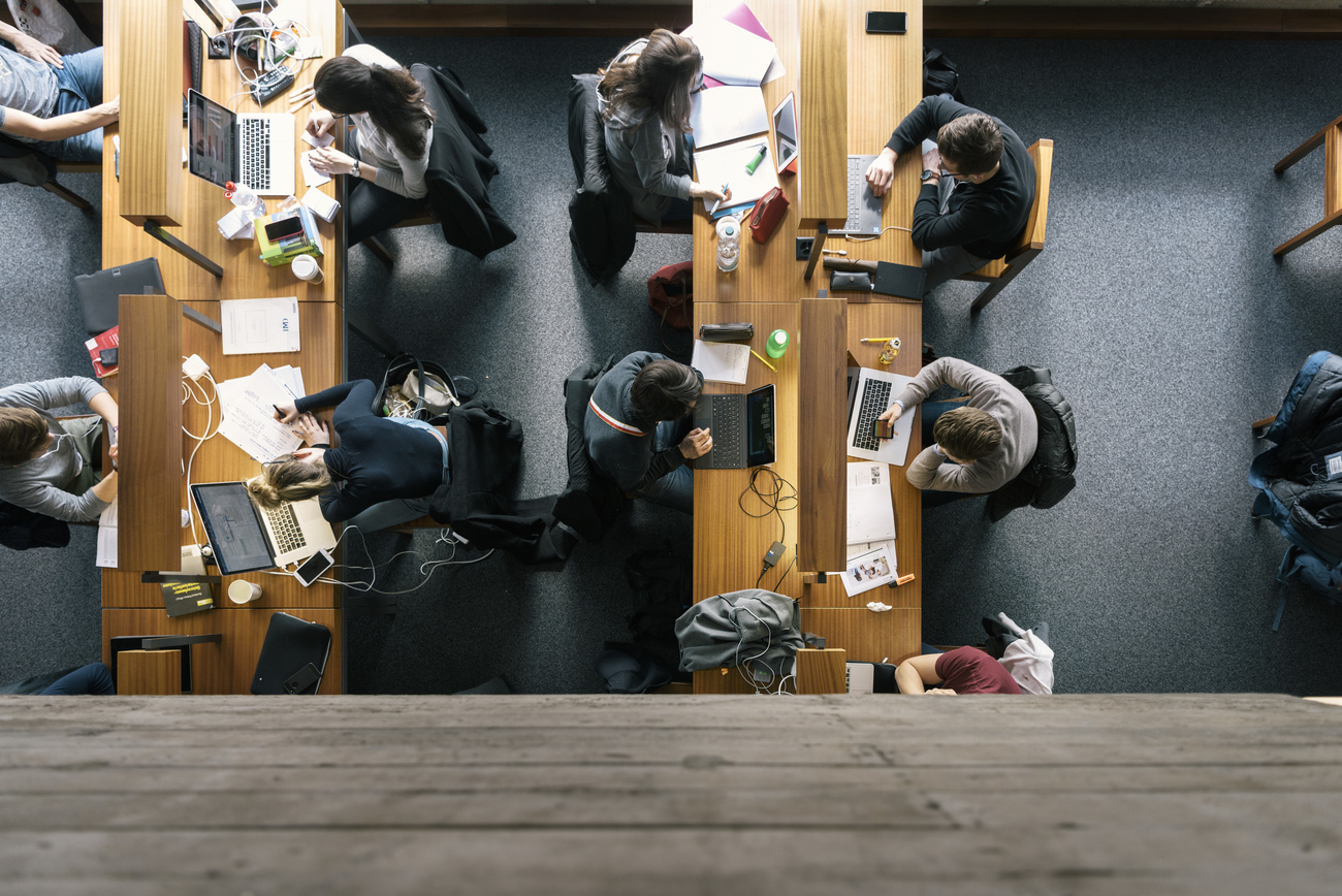 Students study in a study hall at the University of St. Gallen HSG in St. Gallen, Switzerland, on March 27, 2018. (KEYSTONE/Christian Beutler)