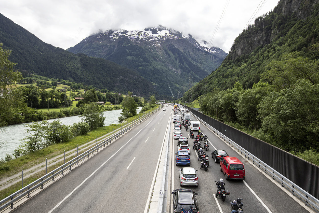 traffic jam and mountain