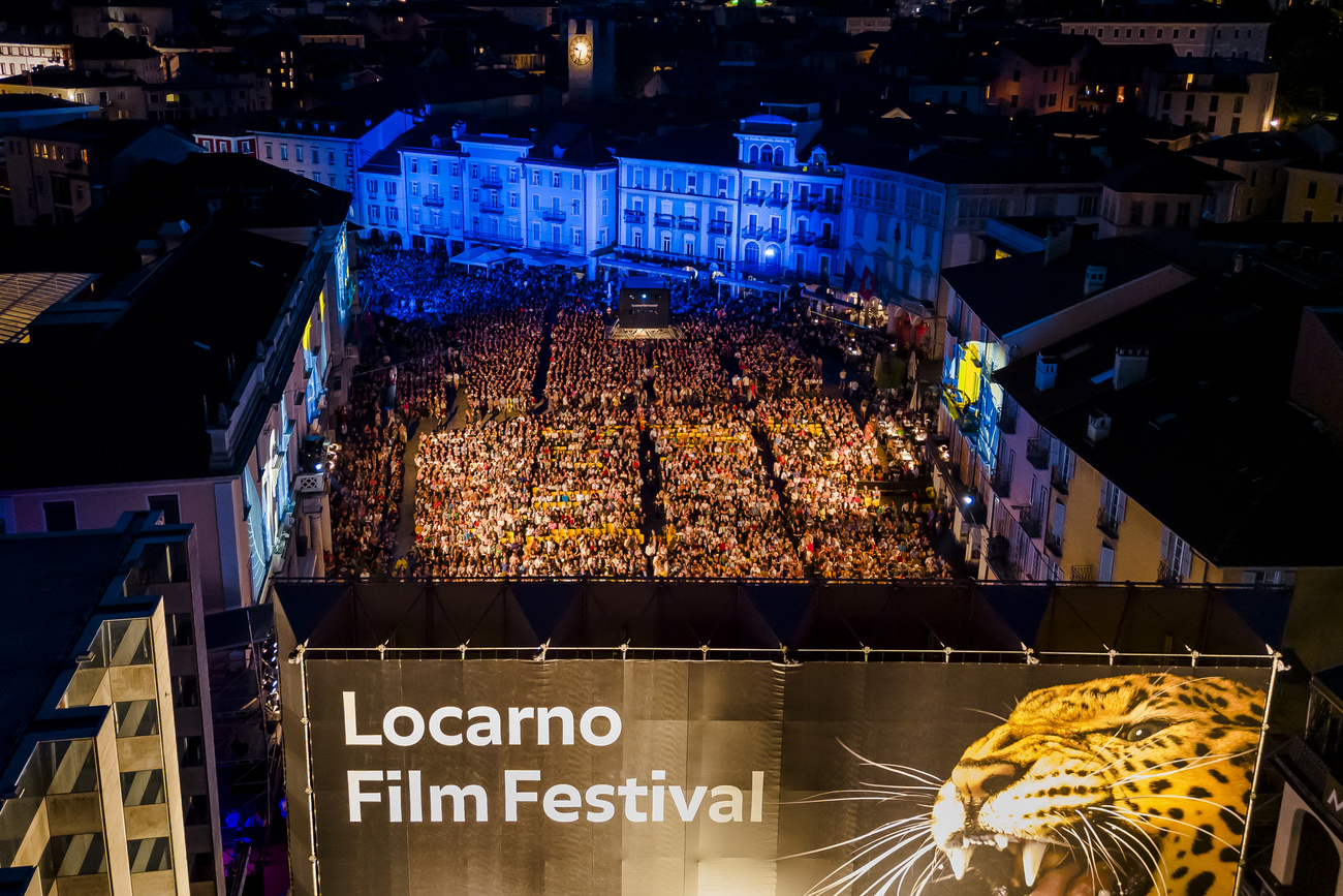 La piazza grande di Locarno durante il festival del film.