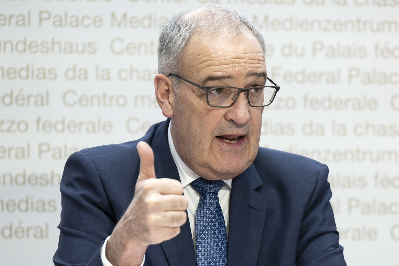 Swiss Economics Minister Guy Parmelin at the press conference regarding the EFTA free trade agreement with India on 11th March 2024.