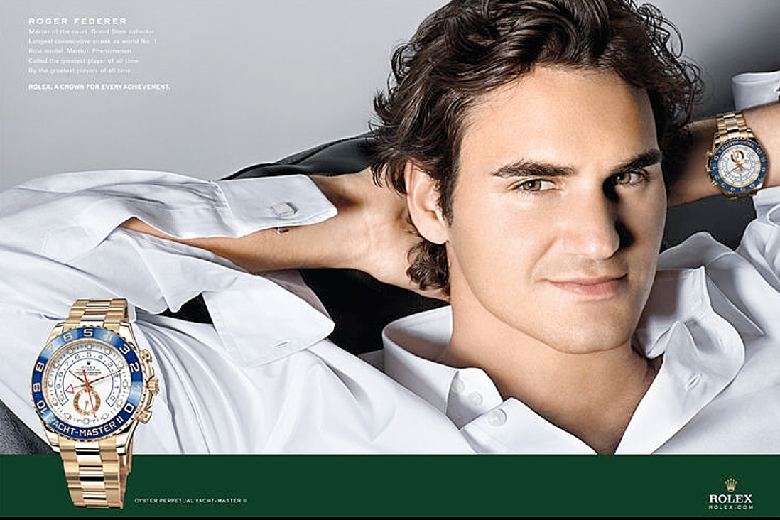 Roger Federer advertises for Rolex.