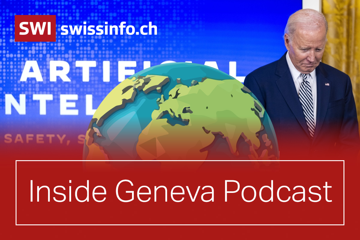 Inside Geneva Podcast logo over a photo of Joe Biden and screen saying "Artificial Intelligence"