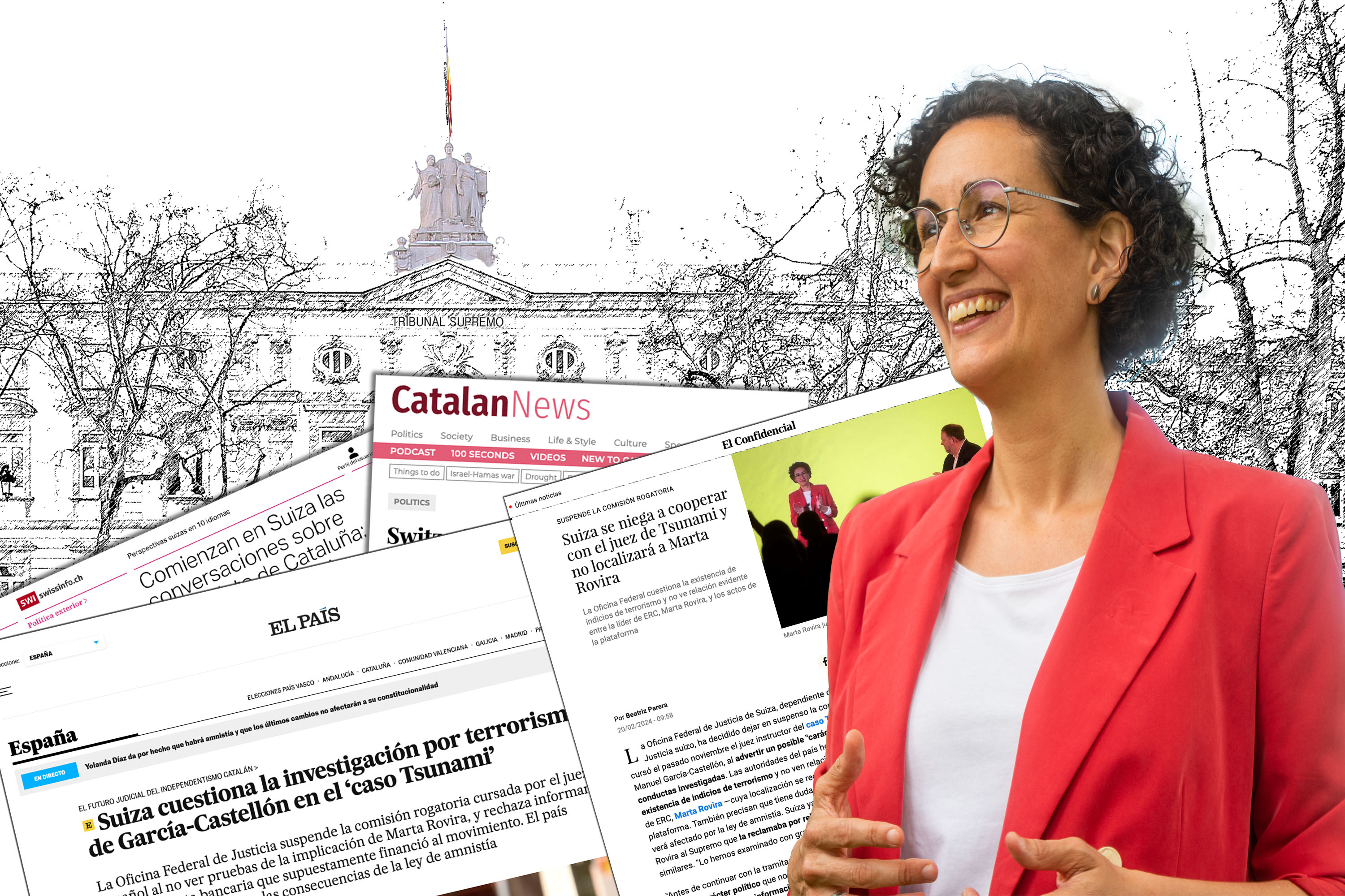 Illustration mit Marta Rovira und spanischen Zeitungen