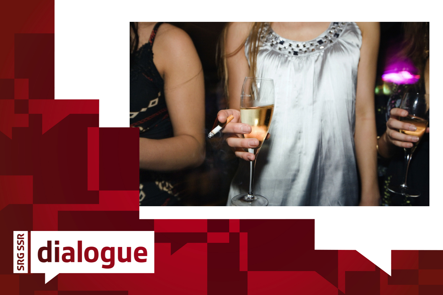 A young woman holds a cigarette and a glass of champagne in her hands at the nightclub St. Germain in Zurich, Switzerland, pictured on June 3, 2008. (KEYSTONE/Martin Ruetschi)