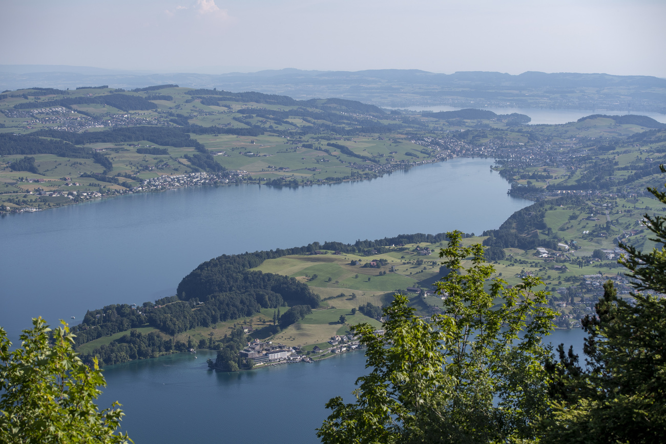 view over a lake in central switzerland