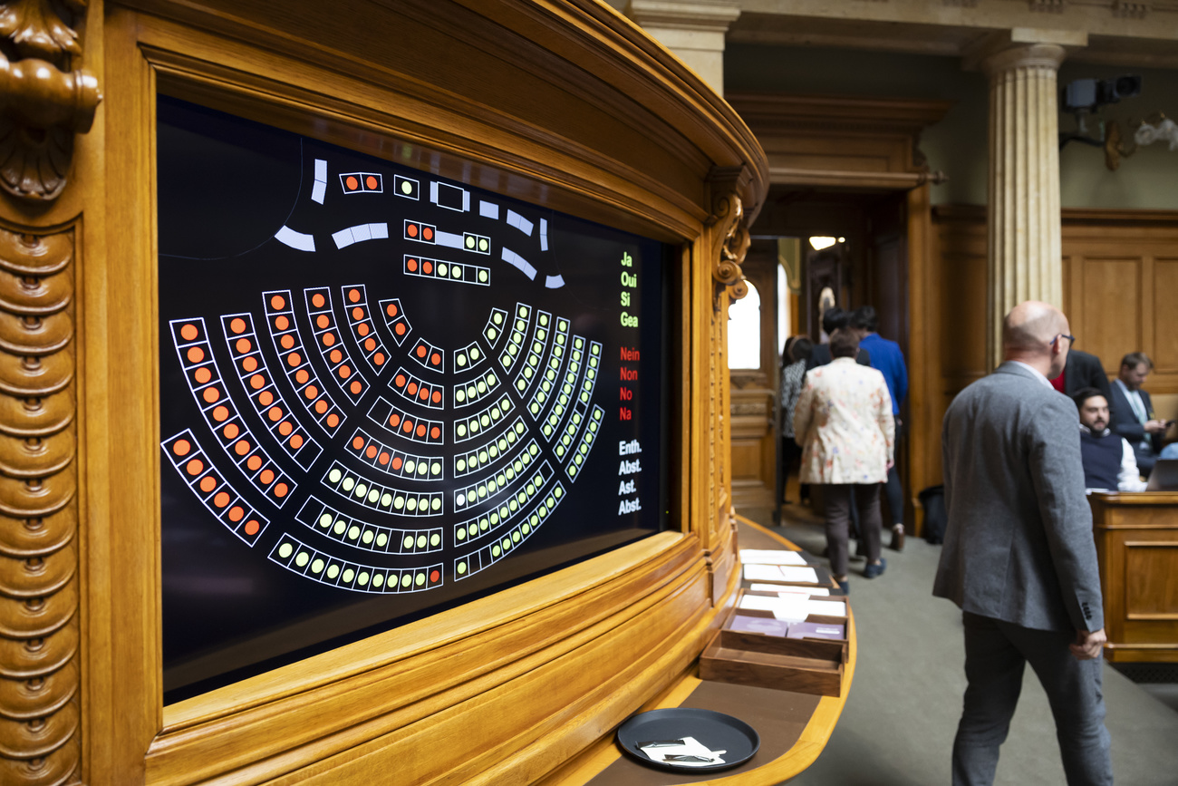 Il tabellone del voto elettronico al Nazionale.
