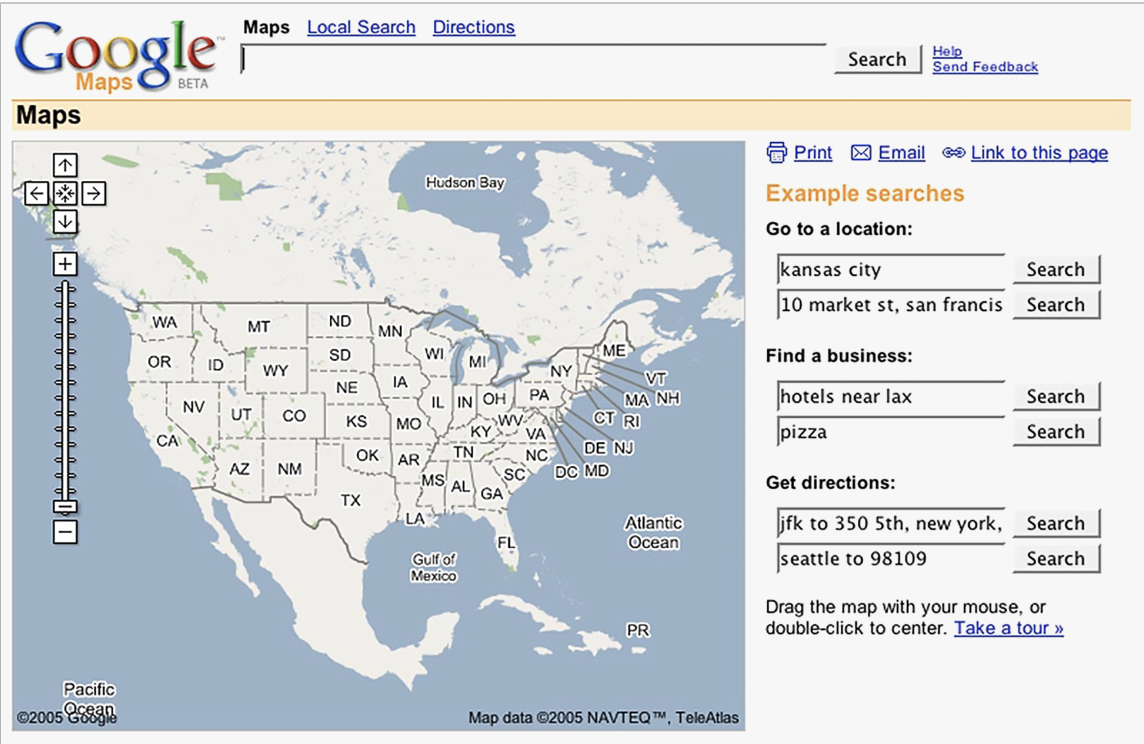 谷歌地图于2005年服务初始阶段推出的测试版本
