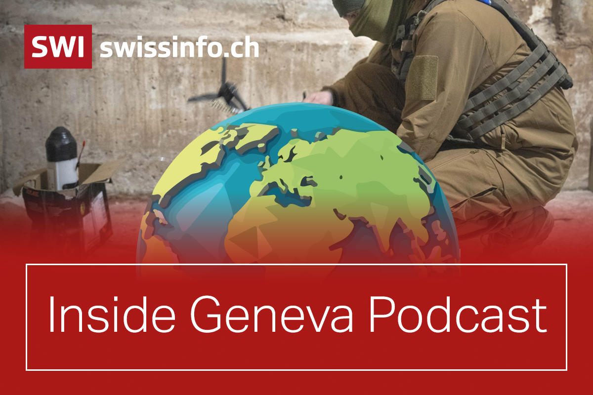 Inside Geneva Podcast logo over a picture of a soldier with a drone