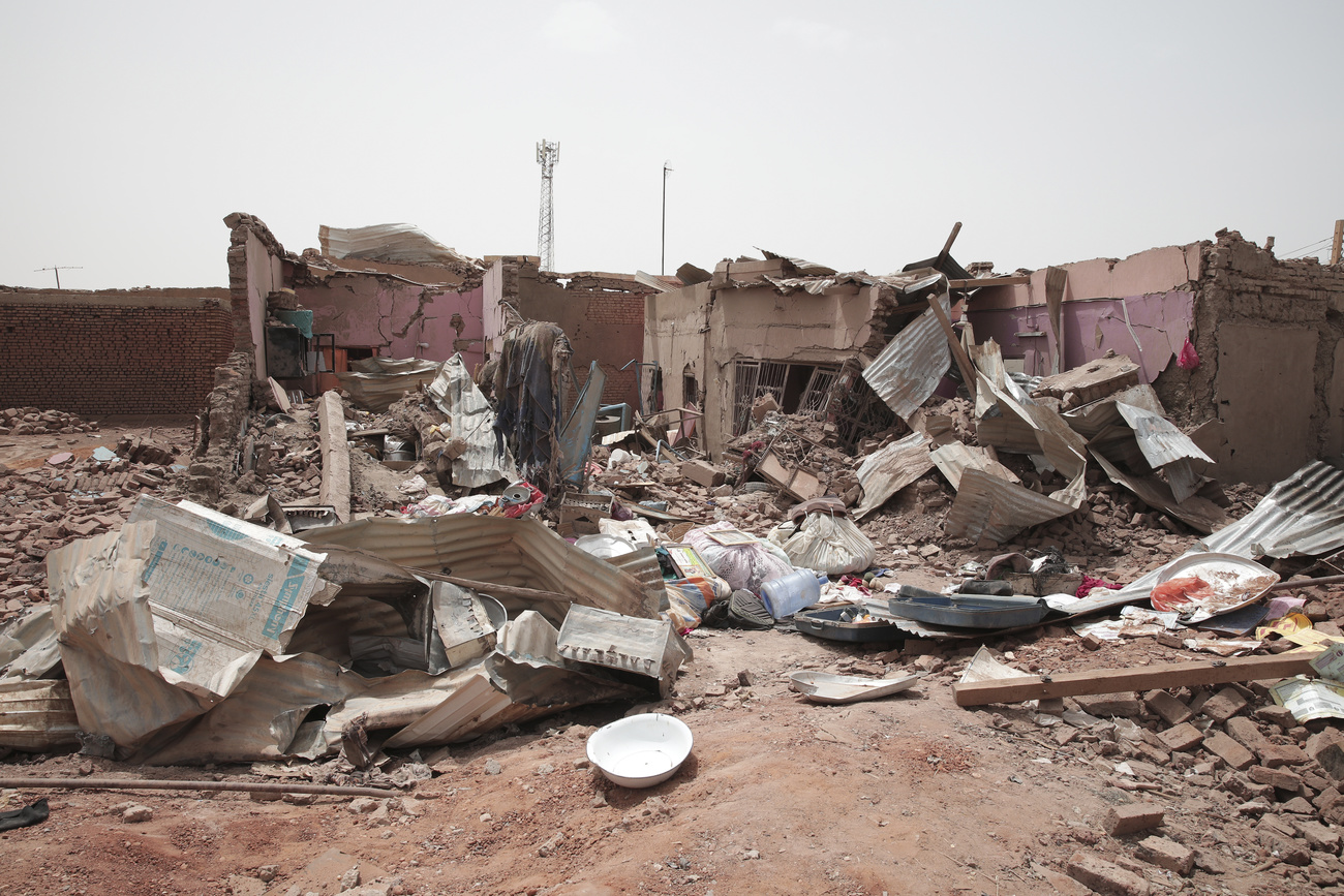 Eine zerstörte Stadt im Sudan