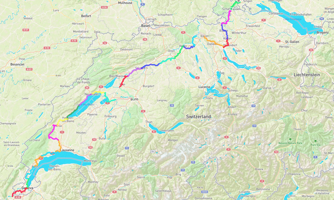 Karte der Schweiz mit dem Hugenotten- und Waldenserweg