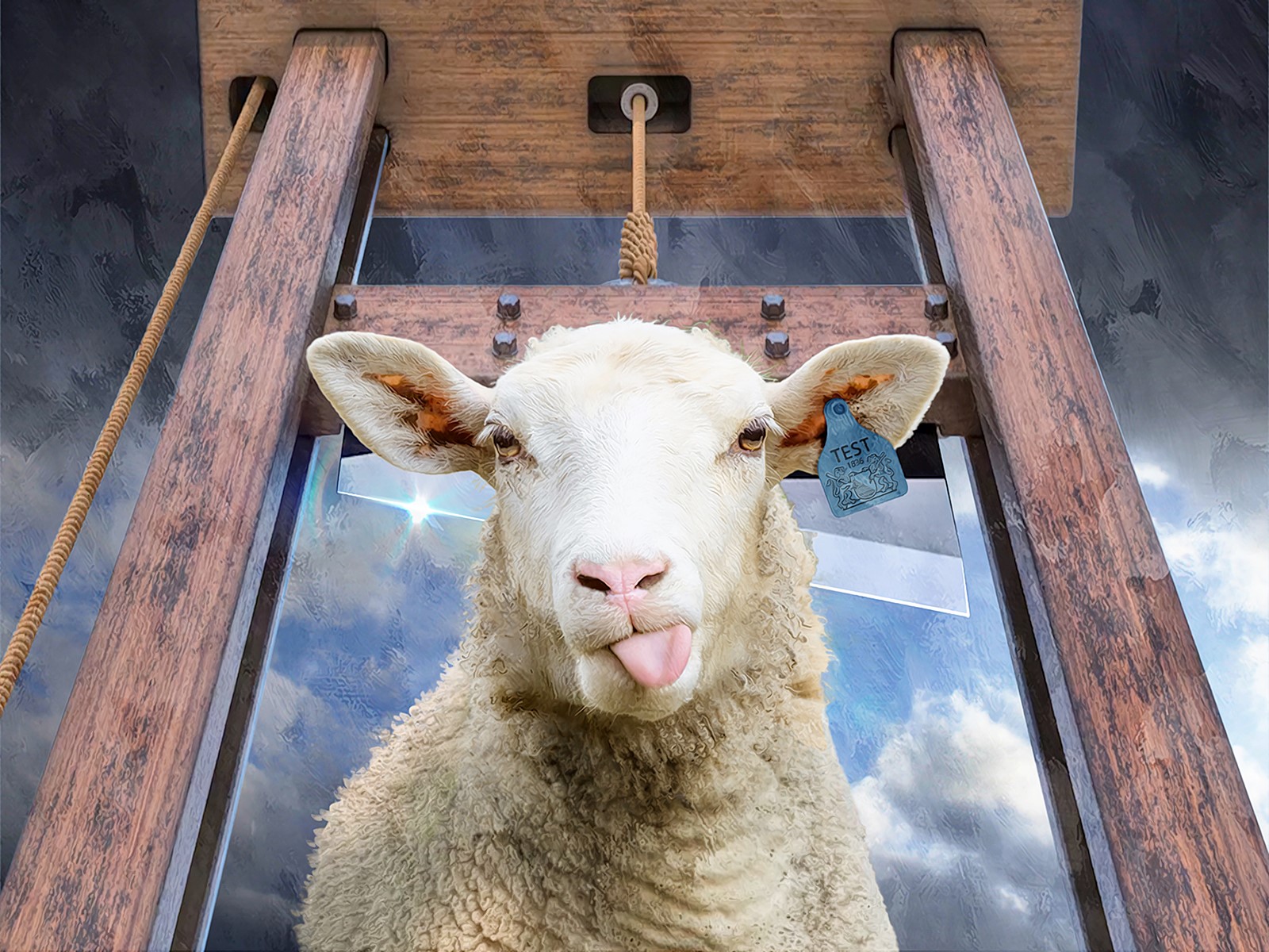 Mouton sous une guillotine.