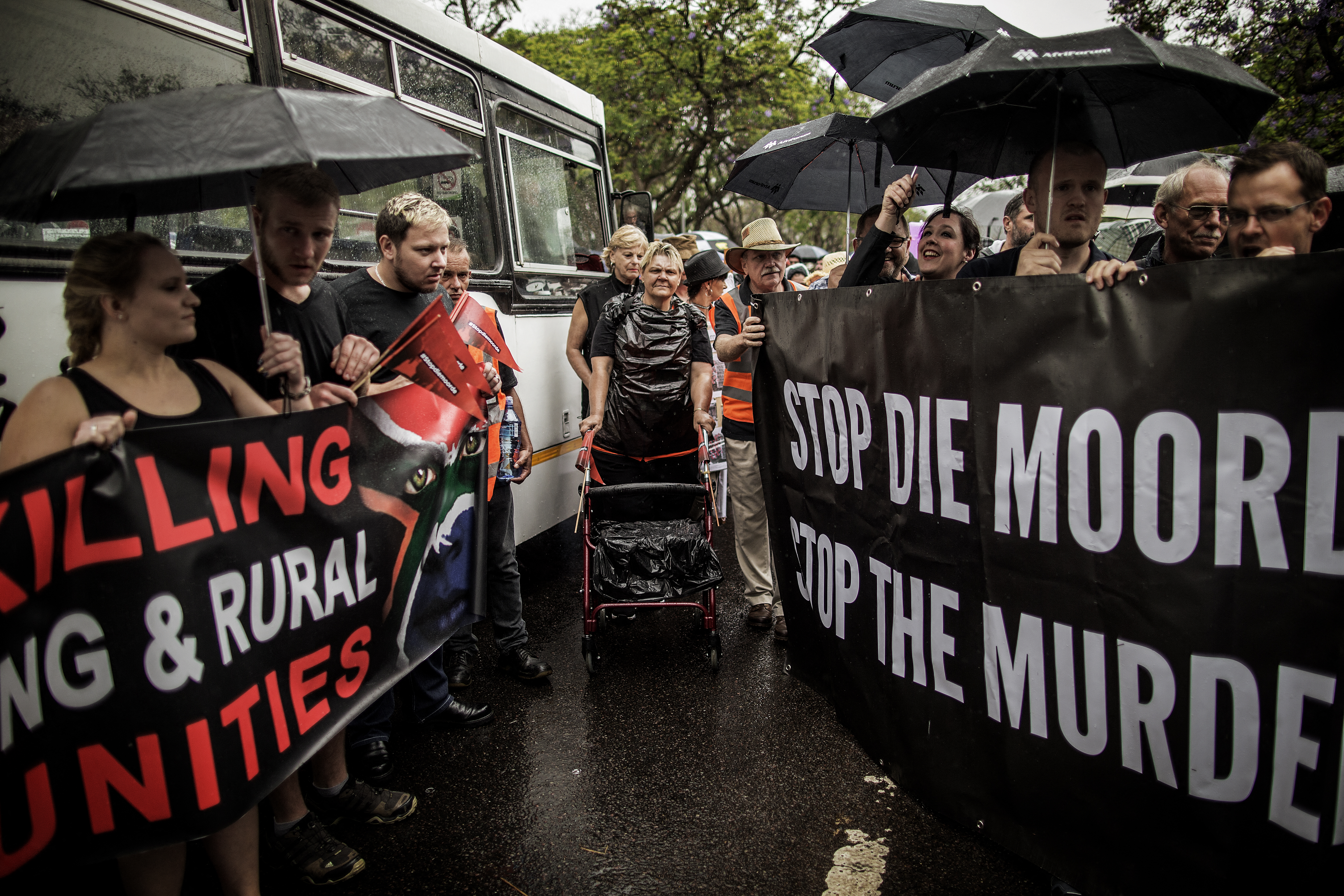 Members of the South African civil society organisation AfriForum and other civil organisation members prepare to march to raise awareness on farm attacks in Pretoria, South Africa, 2017.