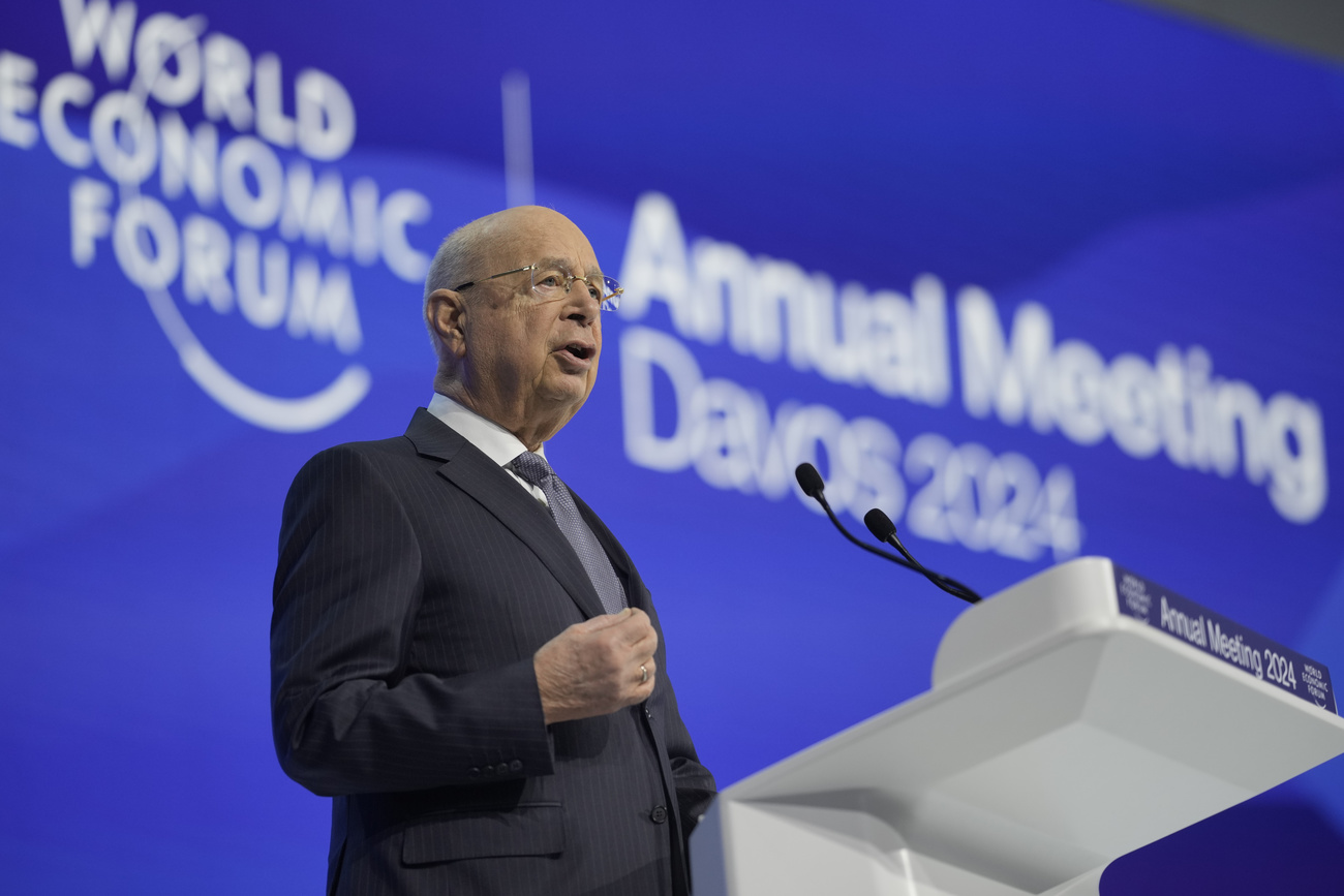 Klaus Schwab, chair of the World Economic Forum (WEF) addresses attendees during the opening of the annual meeting in Davos, Switzerland, on January 16, 2024.