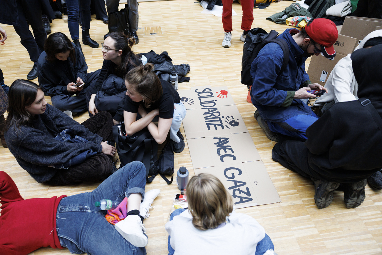 Student protesters at a sit-in at University of Lausanne