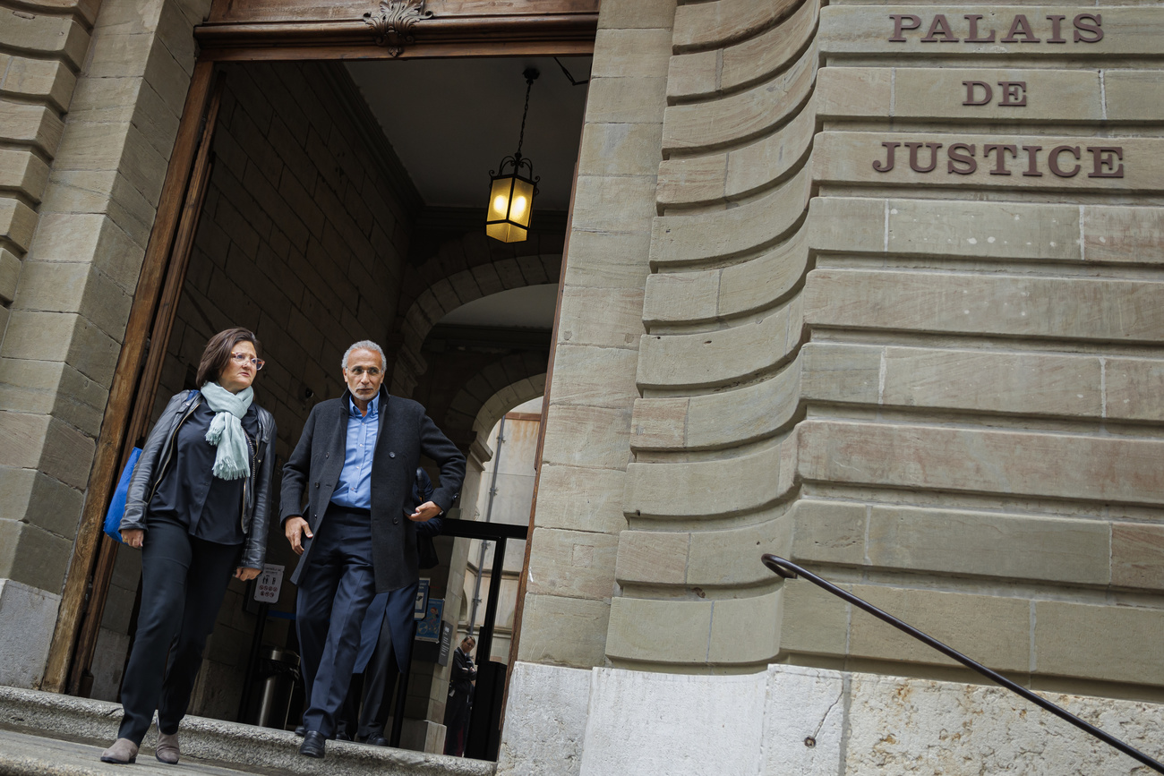 Tariq Ramadan and a lawyer leaves the Geneva criminal court of appeals