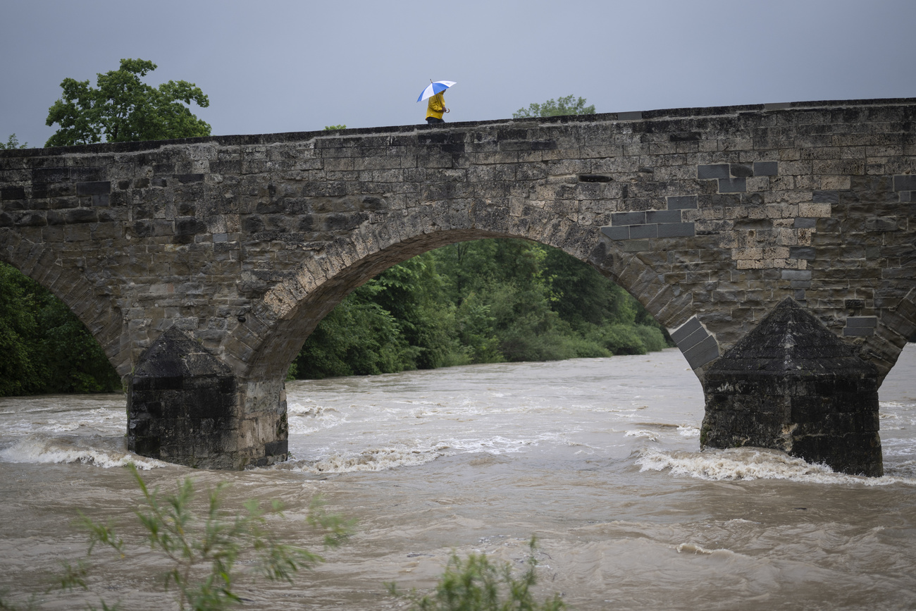 High water on the Thur River near Bischofszell in northeastern Switzerland on May 31.